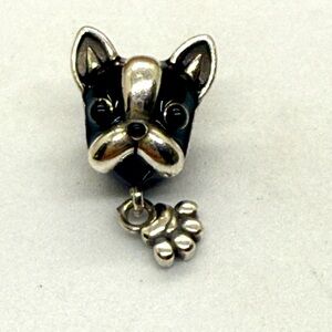 Sterling Silver Boston Terrier Dog Charm with Paw Dangle